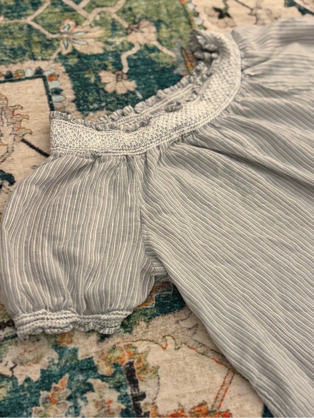 Old Navy Light Blue & White Striped Off-Shoulder Night Top